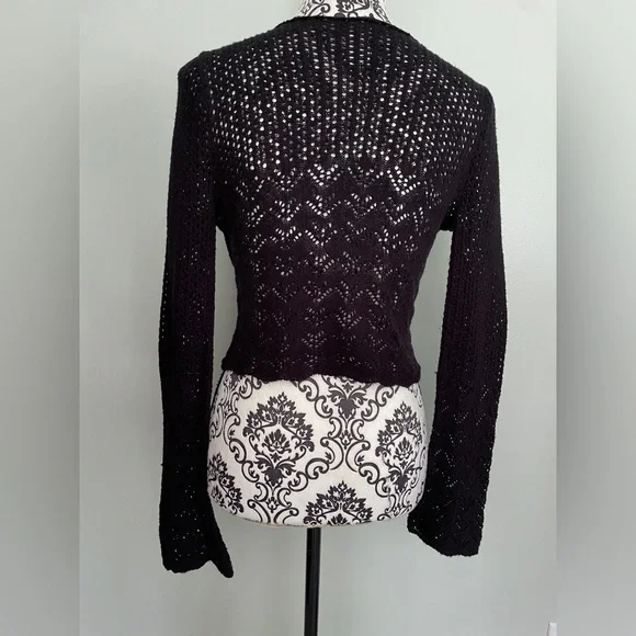 Y2K Rave Black Knit Cropped Shrug Cardigan Women’s Sz. Small 2000s VTG USA Made - Picture 3 of 14